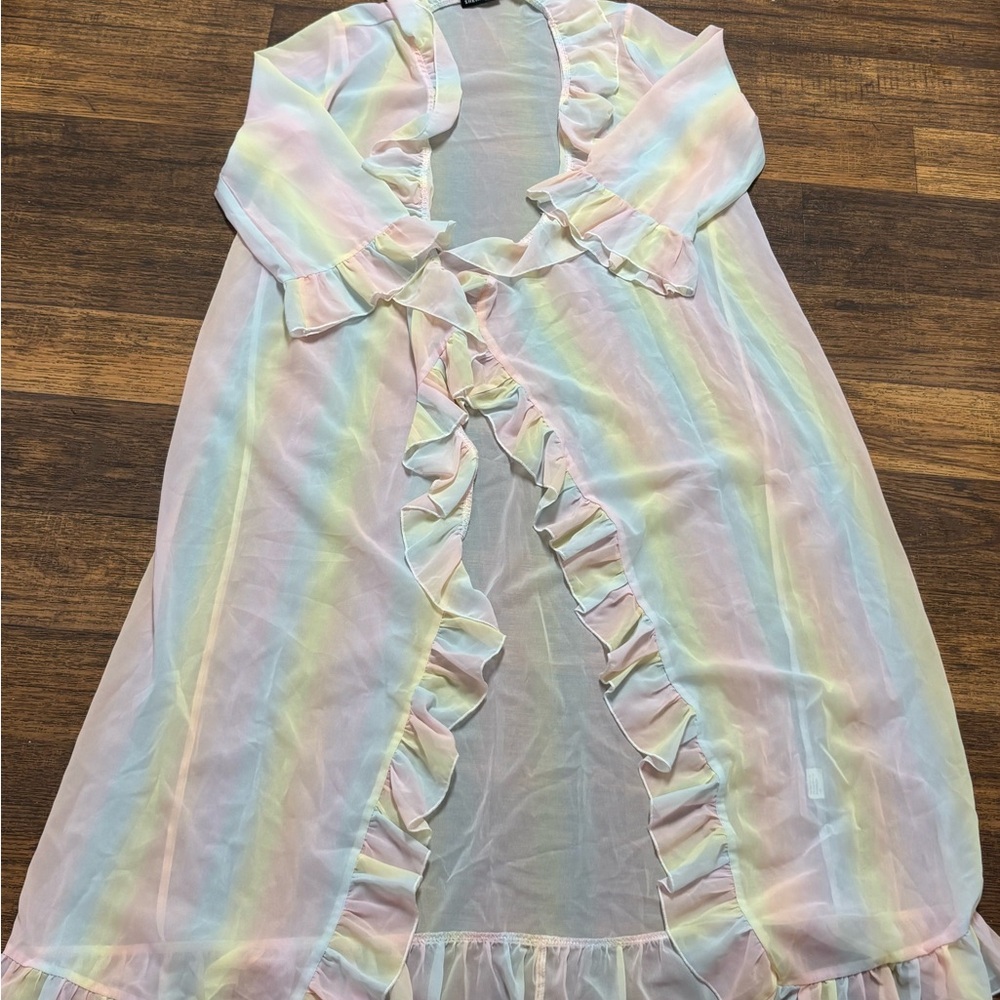 SHEIN Pastel Rainbow Ruffle Robe